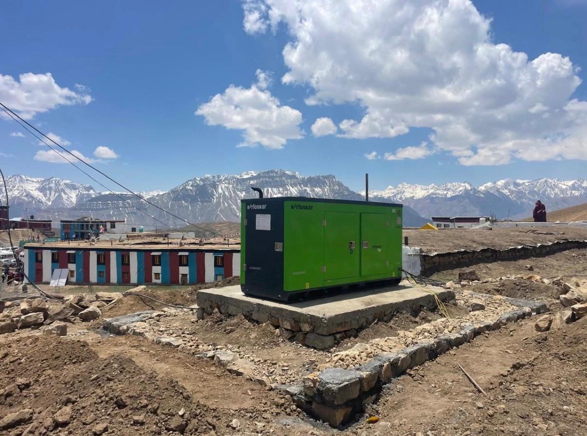 Genset installed in high-altitude Himalayan terrain with snow peaks